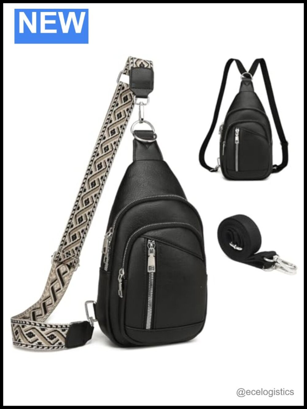Faux Leather Sling Backpack Crossbody Bag 2-in-1 with Detachable Straps